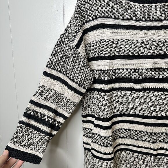 J Jill Women Oversized Sweater Size Small Knit Stripe Linen Blend Black White - Picture 4 of 10